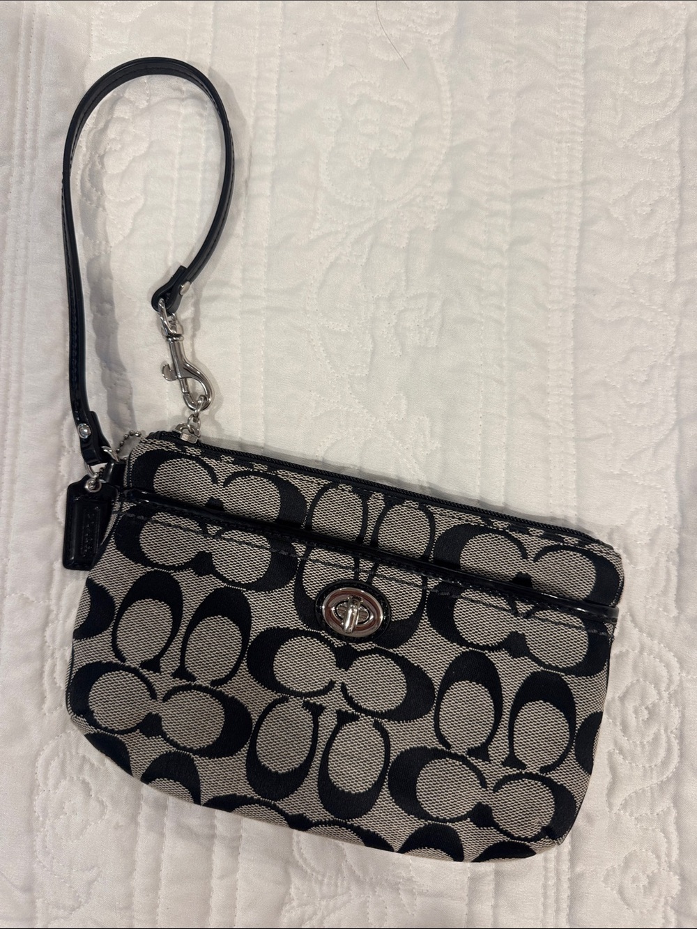 New Coach Signature Canvas Wristlet in Black  with Turnlock